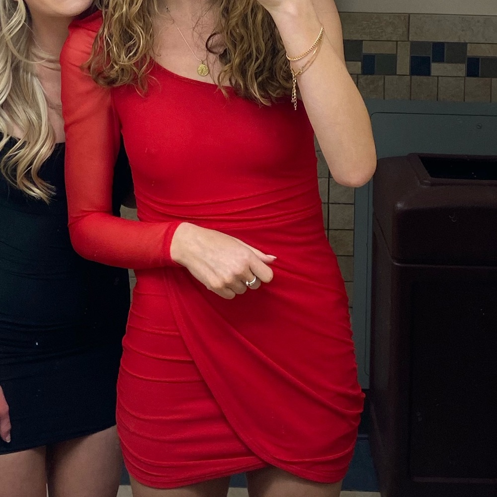 Red Lucy In The Sky One Shoulder Bodycon mini dress